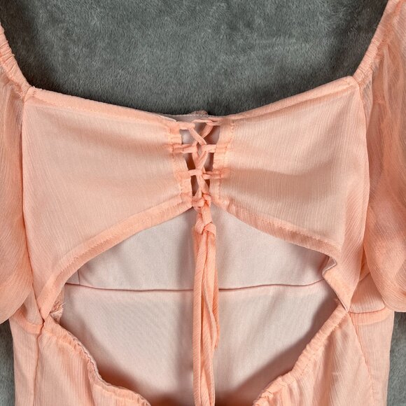 Beige Botany Peach Mini Dress Womens M Babydoll Sheer Lined Cottage Coquette EUC - Picture 9 of 9